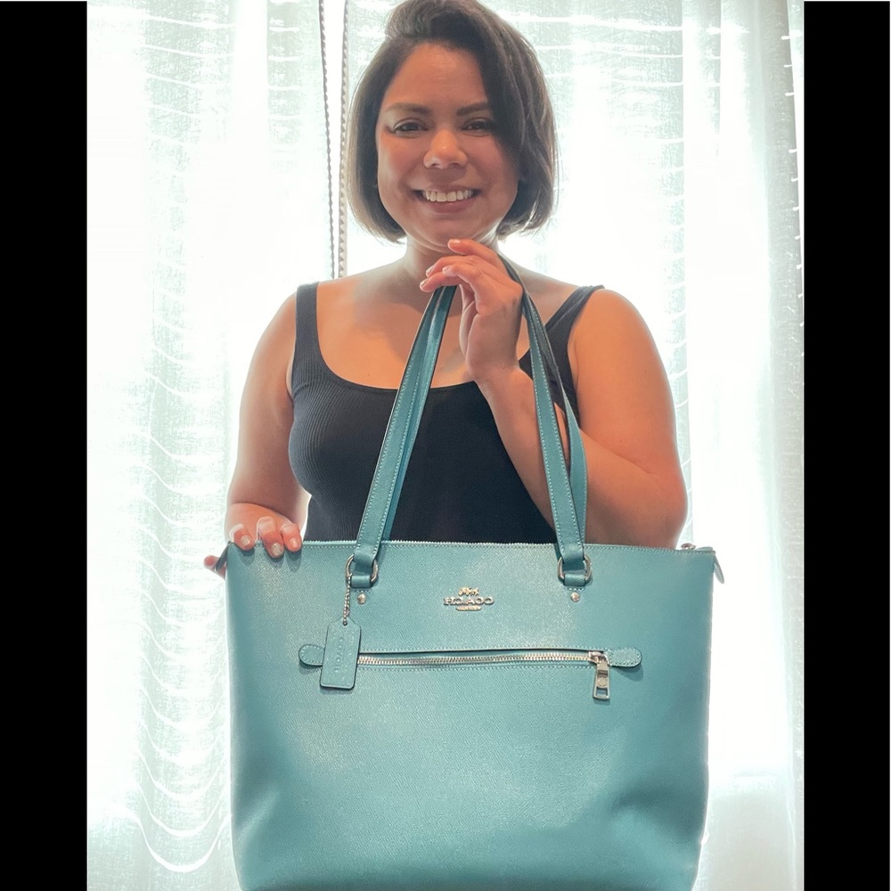 Coach Zip Tote Purse Teal Turquoise